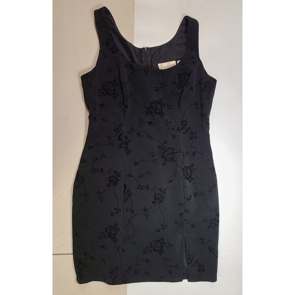 Hugo Buscati Vintage 90s Black Velvet Floral Jacquard Long Sleeve Mini Dress 8